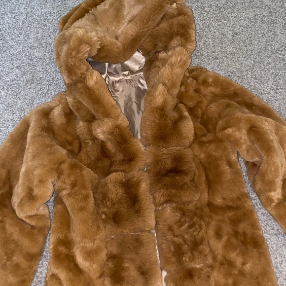 NEW $1200 Alice + Olivia brown faux fur long hooded hood coat trench xs - Picture 2 of 9